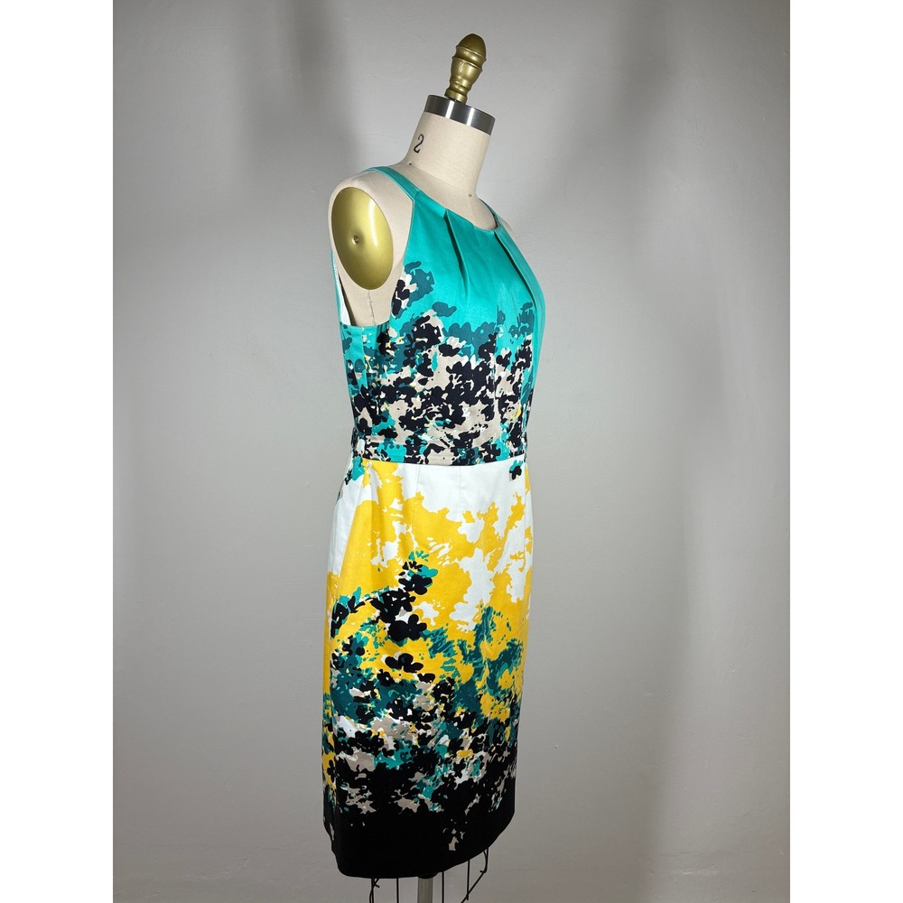 Tahari Sheath Dress 8‎ Abstract Floral Colorful Turquoise Yellow Knee Length - Picture 6 of 13